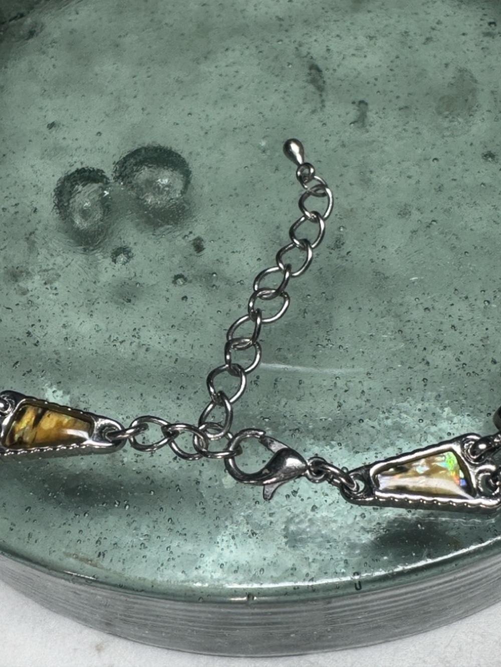 VTG Abalone Heart Pendant Necklace Iridescent Mermaidcore Ocean Hues SilverTone - Picture 4 of 8